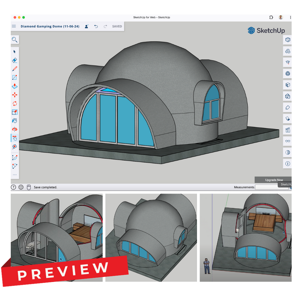 Diamond Studio Plans: 297 sq ft, 1 dome, 1 bedroom, 1 bath, kitchenette