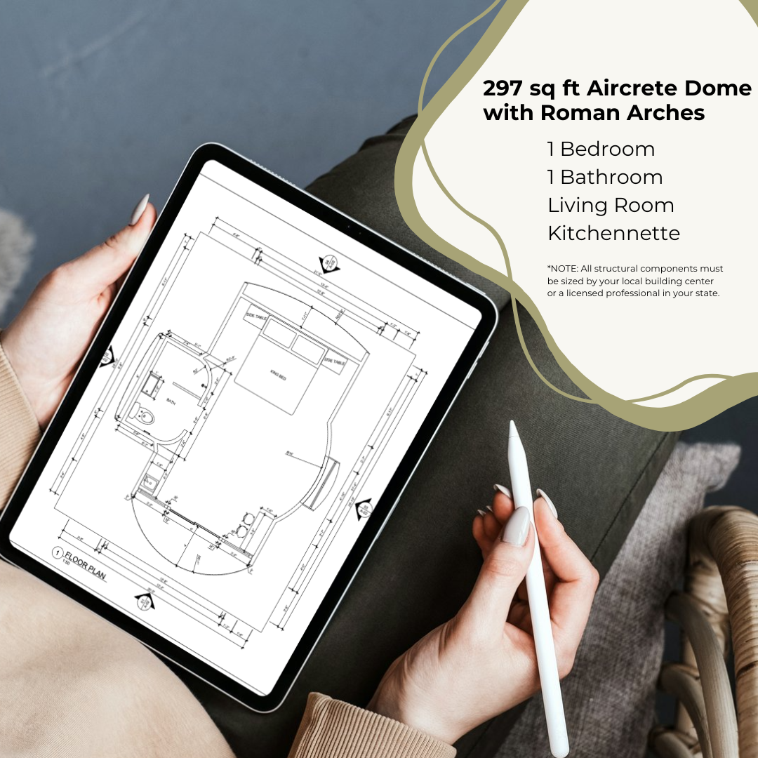 Diamond Studio Plans: 297 sq ft, 1 dome, 1 bedroom, 1 bath, kitchenette